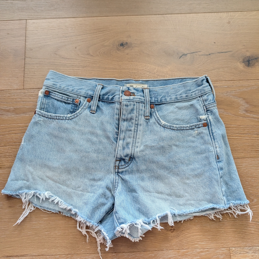Madewell Blue Jean Shorts with Distressed Frayed Hem